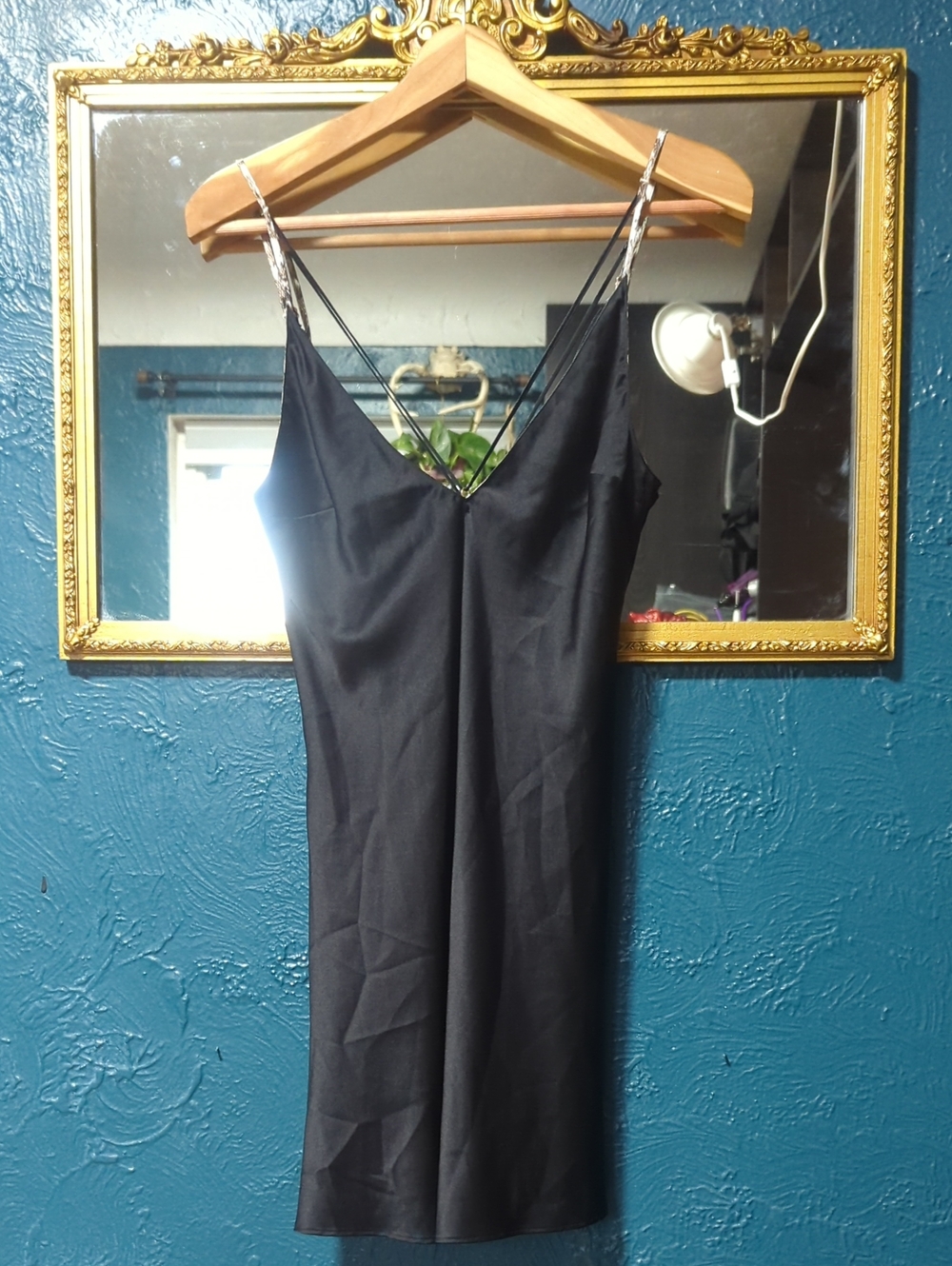 Victoria's Secret Black Satin Slip Camisole with Strappy Back Detail